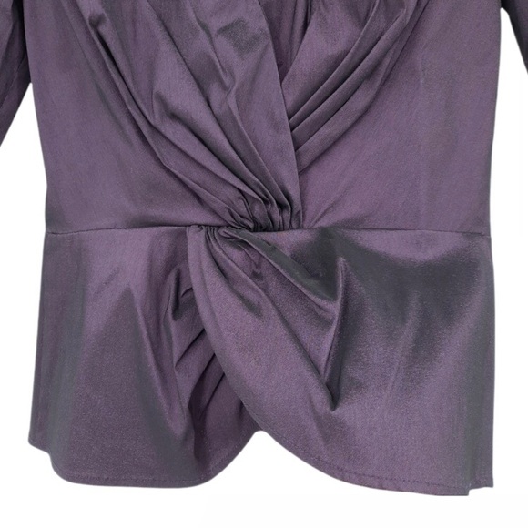 TADASHI SHOJI Metallic Shantung Wrap Peplum Top - Picture 2 of 9